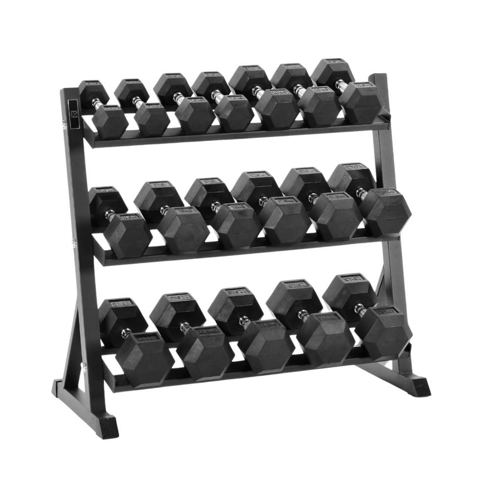 5kg-25kg Hex Dumbbell Set & 3-Tier Rack