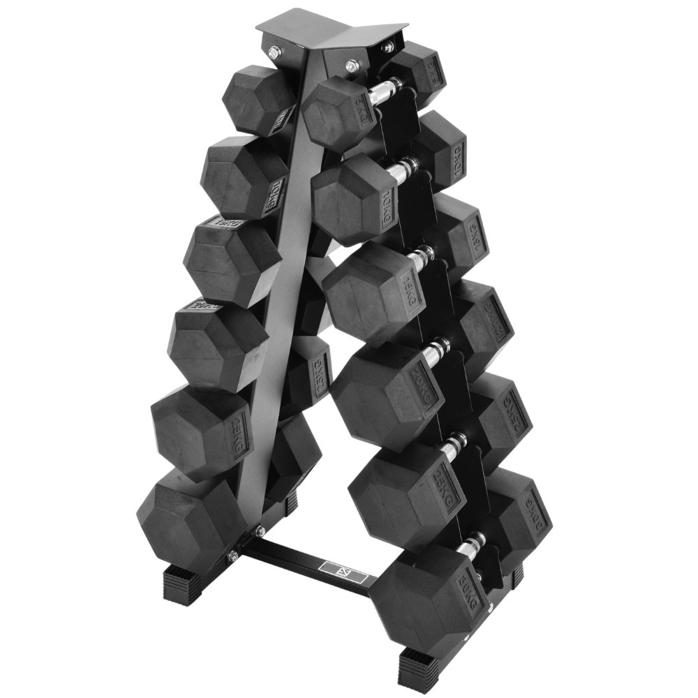 5kg-30kg Hex Dumbbell Set 6-Tier Rack – Equipped Gym