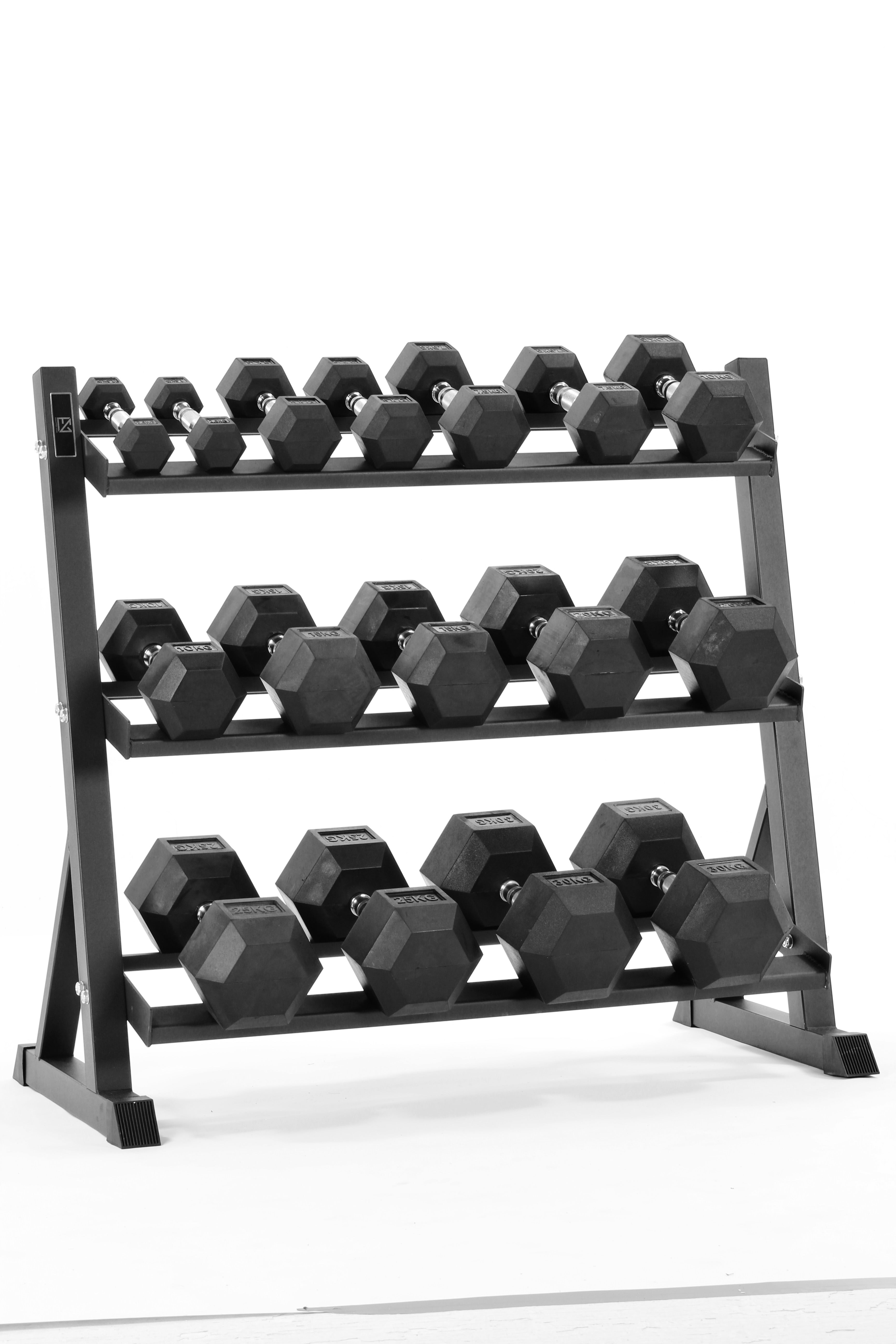 2.5kg-30kg Hex Dumbbell Set & 3-Tier Rack