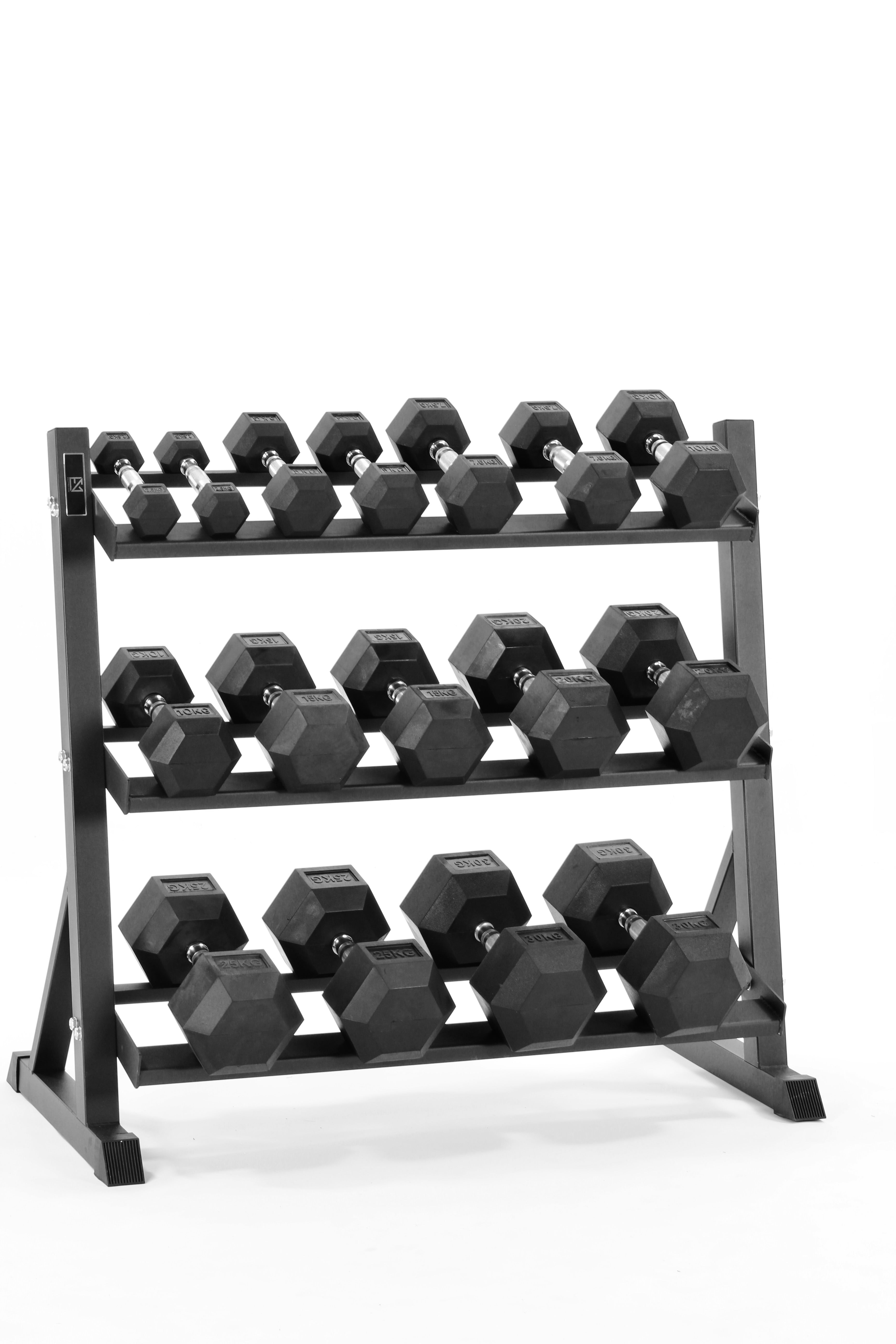2.5kg-30kg Hex Dumbbell Set & 3-Tier Rack