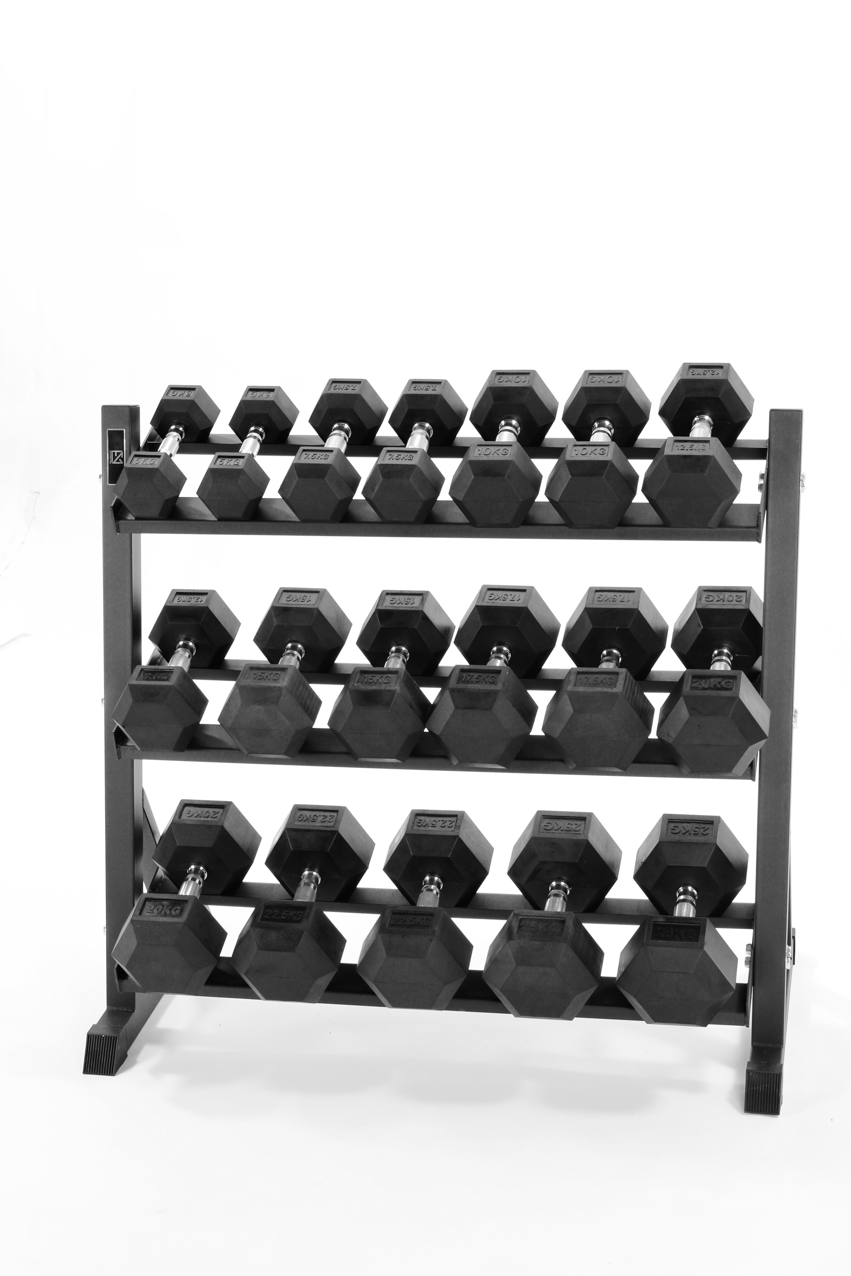 5kg-25kg Hex Dumbbell Set & 3-Tier Rack