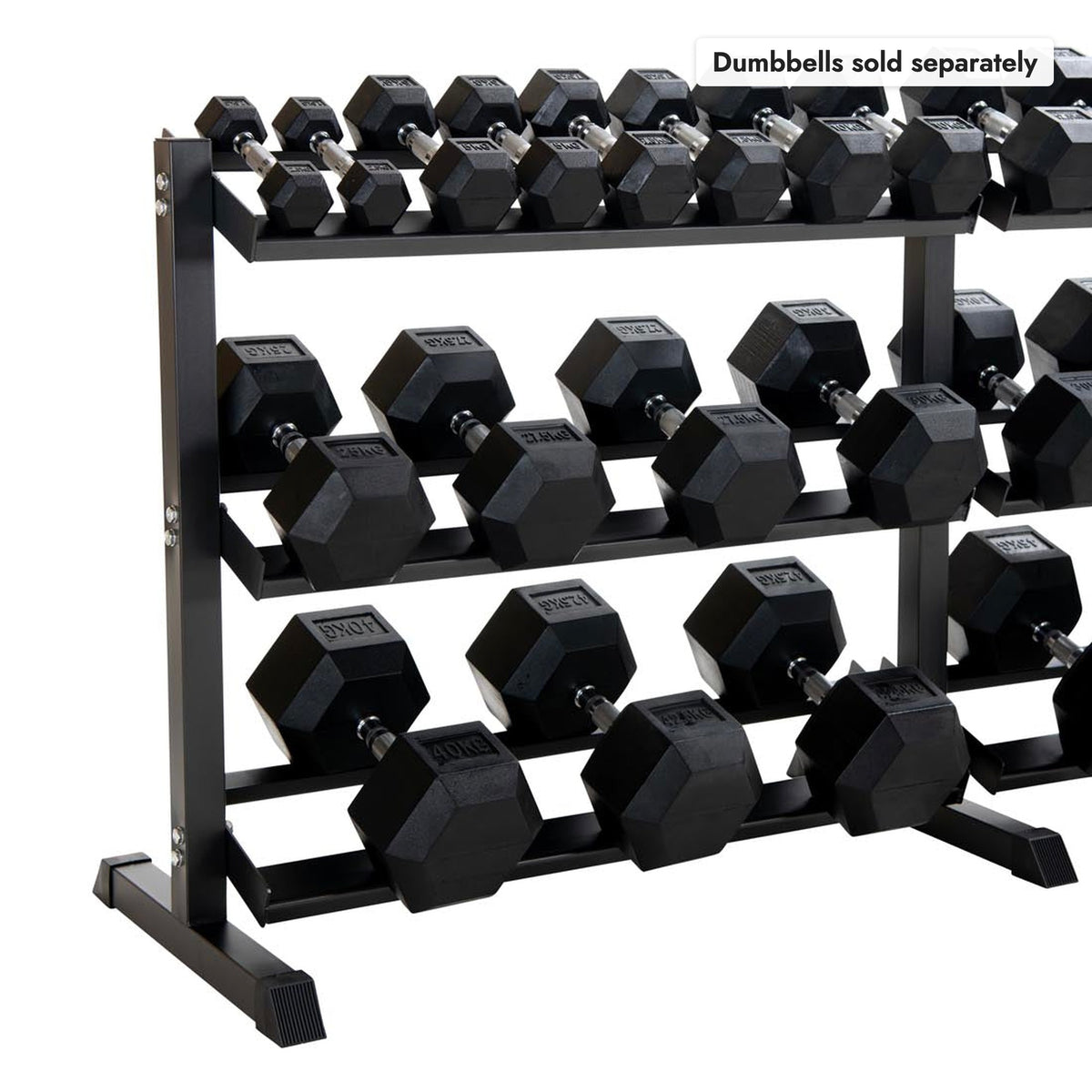 3-Tier Dumbbell Storage Rack 323cm, end view. Dumbbells sold separately.