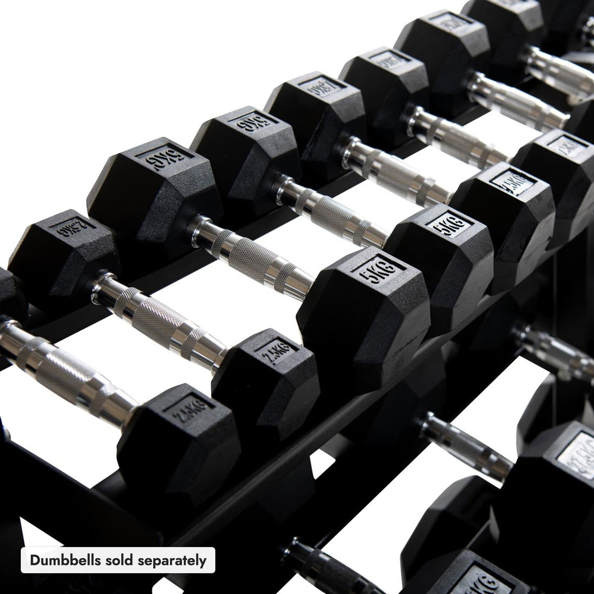3-Tier Dumbbell Storage Rack 323cm, close-up. Dumbbells sold separately.