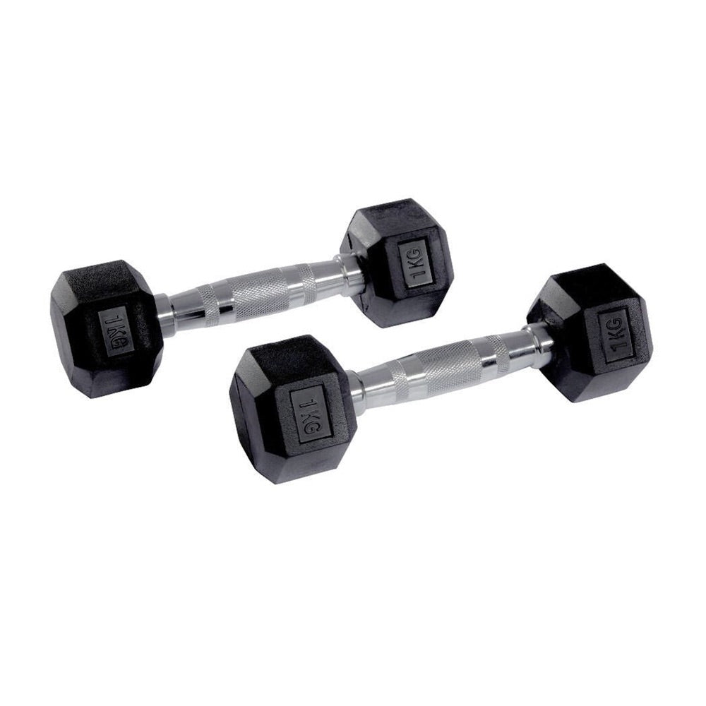Hex Rubber Dumbbell Pairs (KG), scale reference