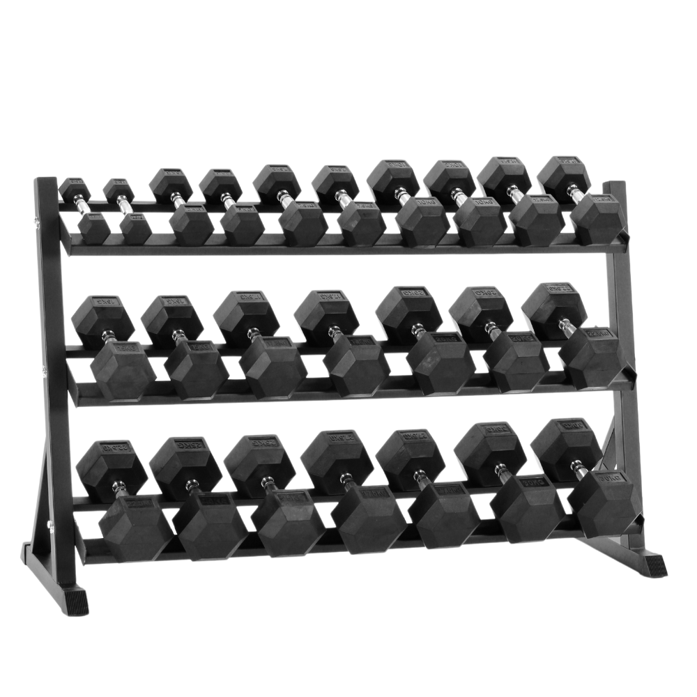 2.5kg-30kg Hex Dumbbell Set & 3-Tier Rack (2.5kg increments)