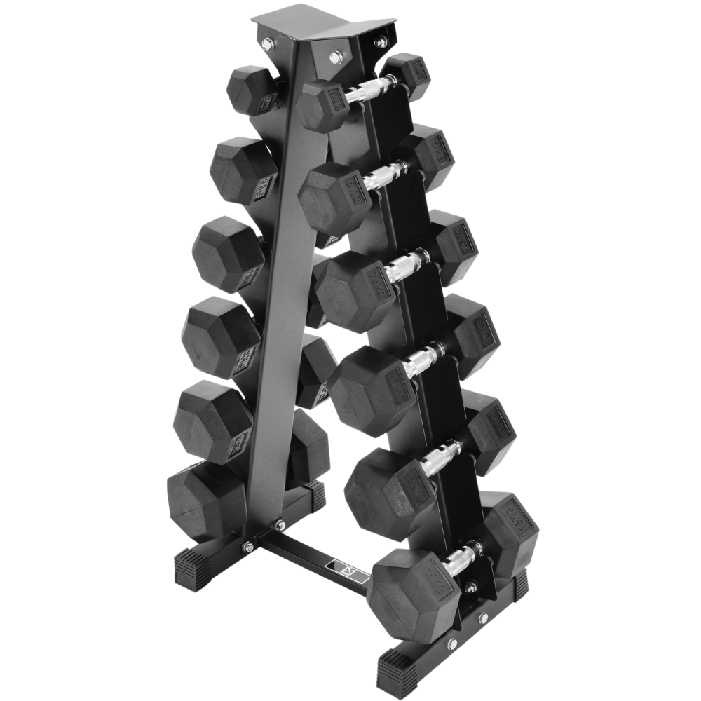 2.5kg-15kg Hex Dumbbell Set & 6-Tier Rack