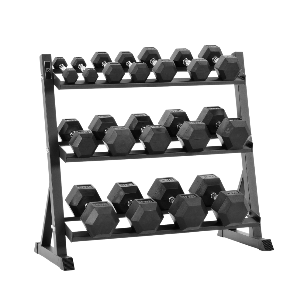 2.5kg-30kg Hex Dumbbell Set & 3-Tier Rack, in gym setup