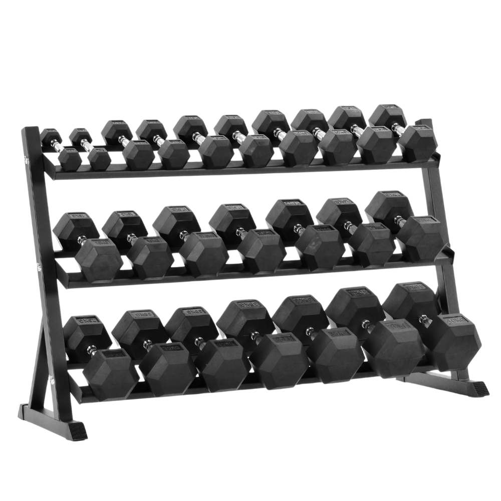 2.5kg-40kg Hex Dumbbell Set & 3-Tier Rack
