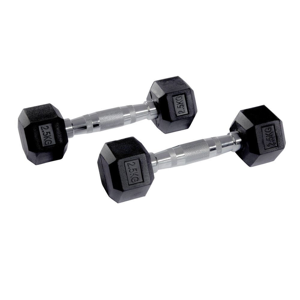 Hex Rubber Dumbbell Pairs (KG), in gym setup
