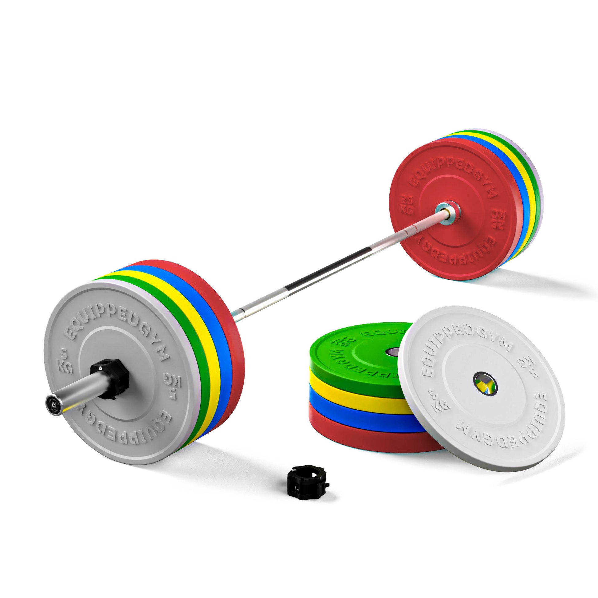 Olympic Colour Bumper Plates 5kg-25kg Set & Barbell