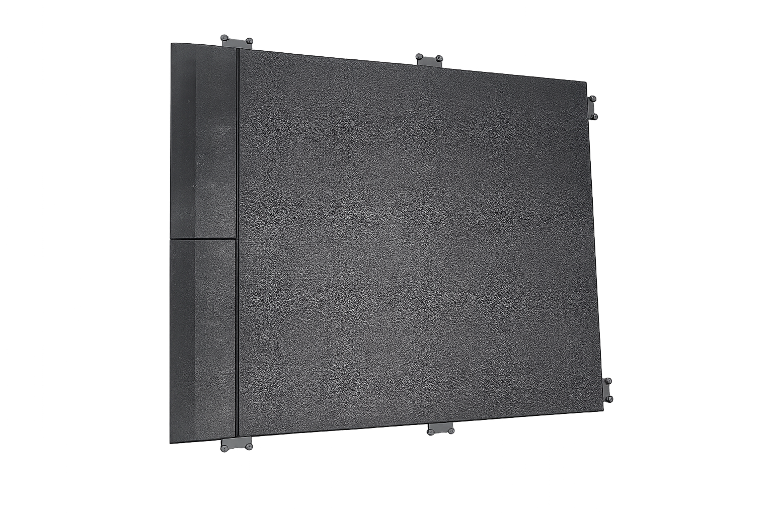 A rubber gym mat with edge pieces attached. You can see the plastic connectors where more mats can be attached