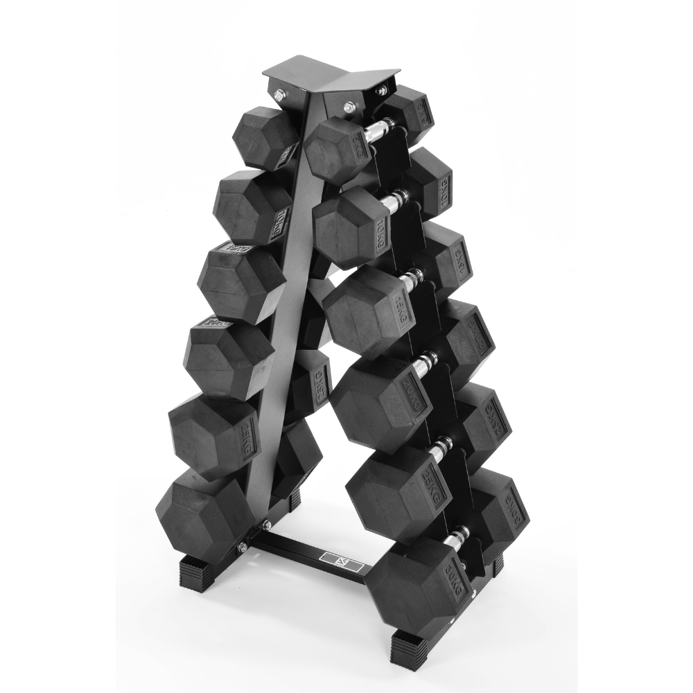 5kg-30kg Hex Dumbbell Set & 6-Tier Rack, in gym setup