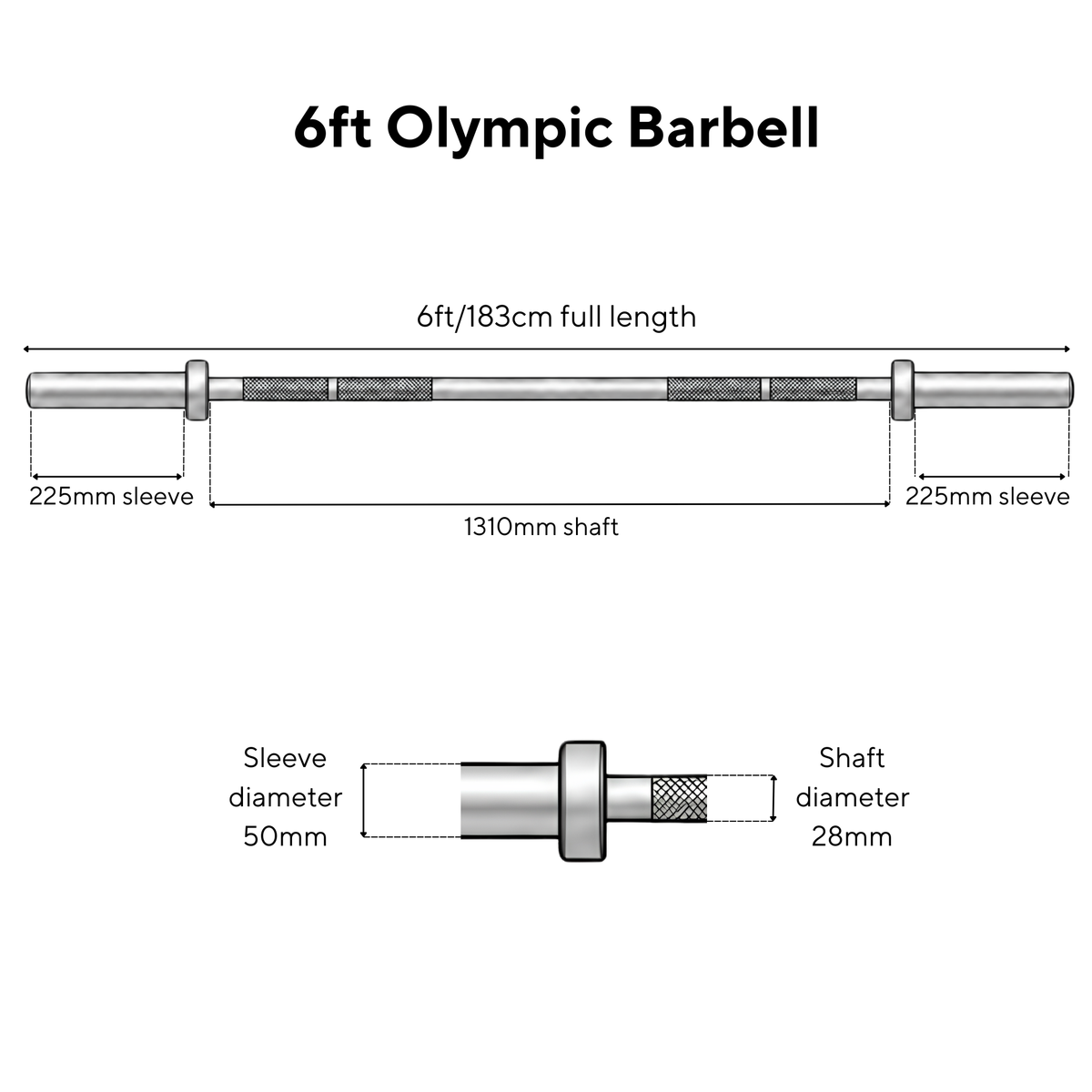 6ft Olympic Barbell 15kg & Collars