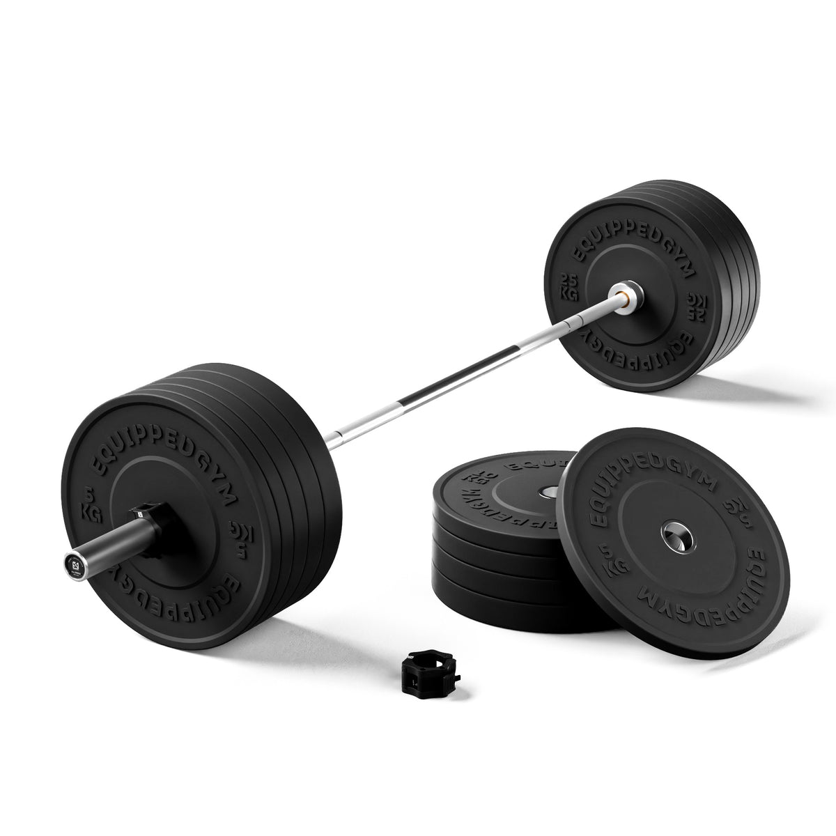 Olympic Black Bumper Plates 5kg-25kg Set & Barbell