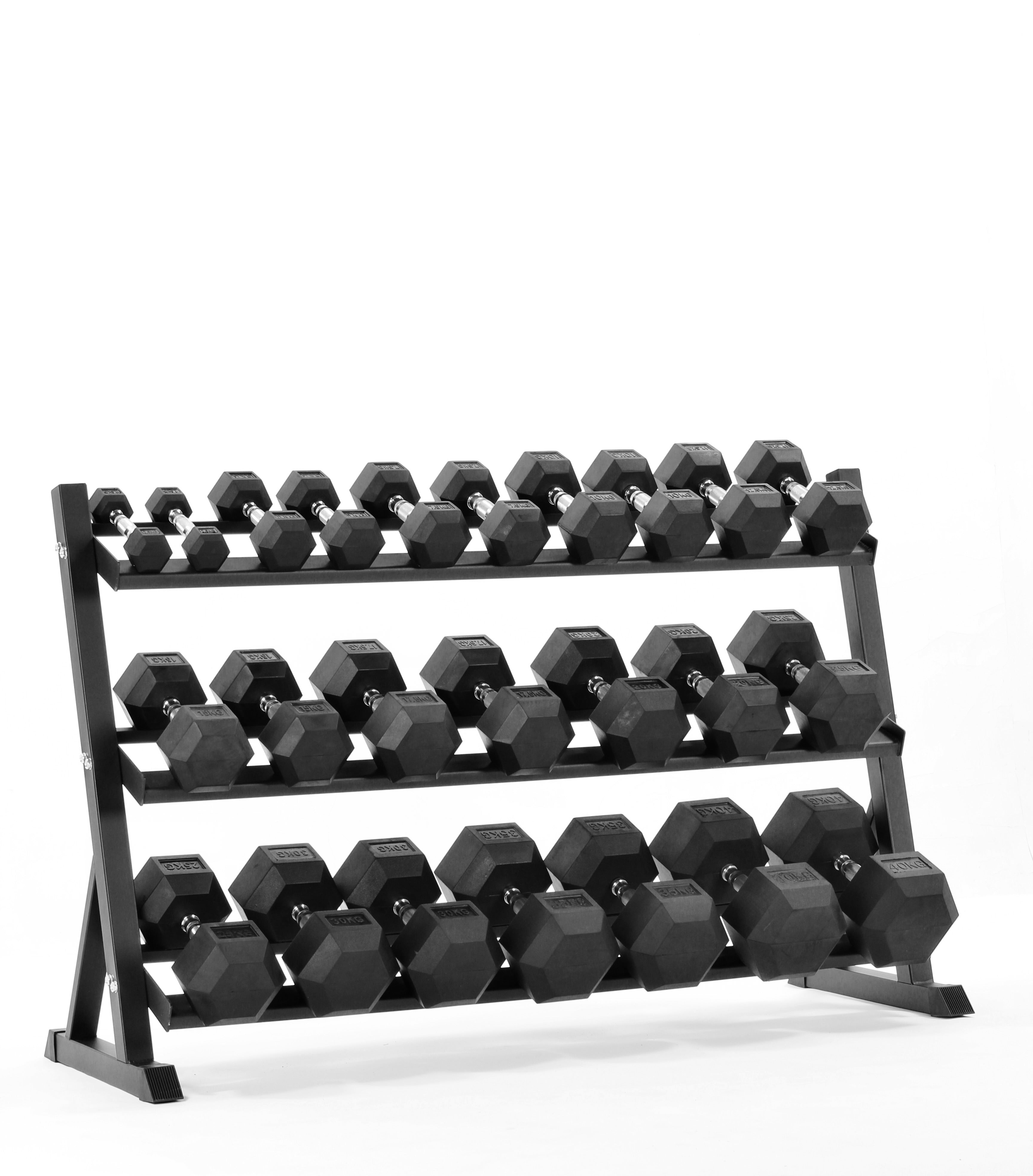 2.5kg-40kg Hex Dumbbell Set & 3-Tier Rack