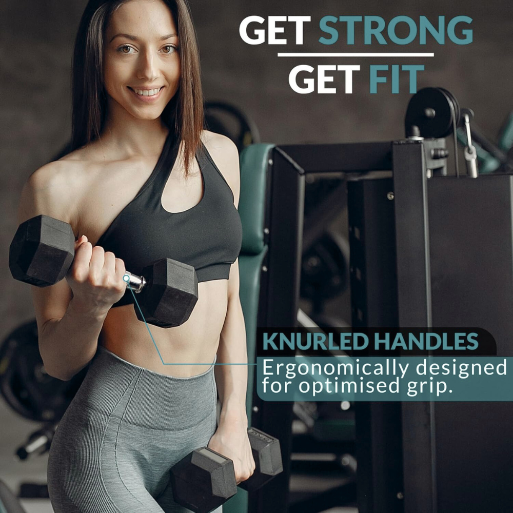 Hex Rubber Dumbbell Pairs (KG), alternate view