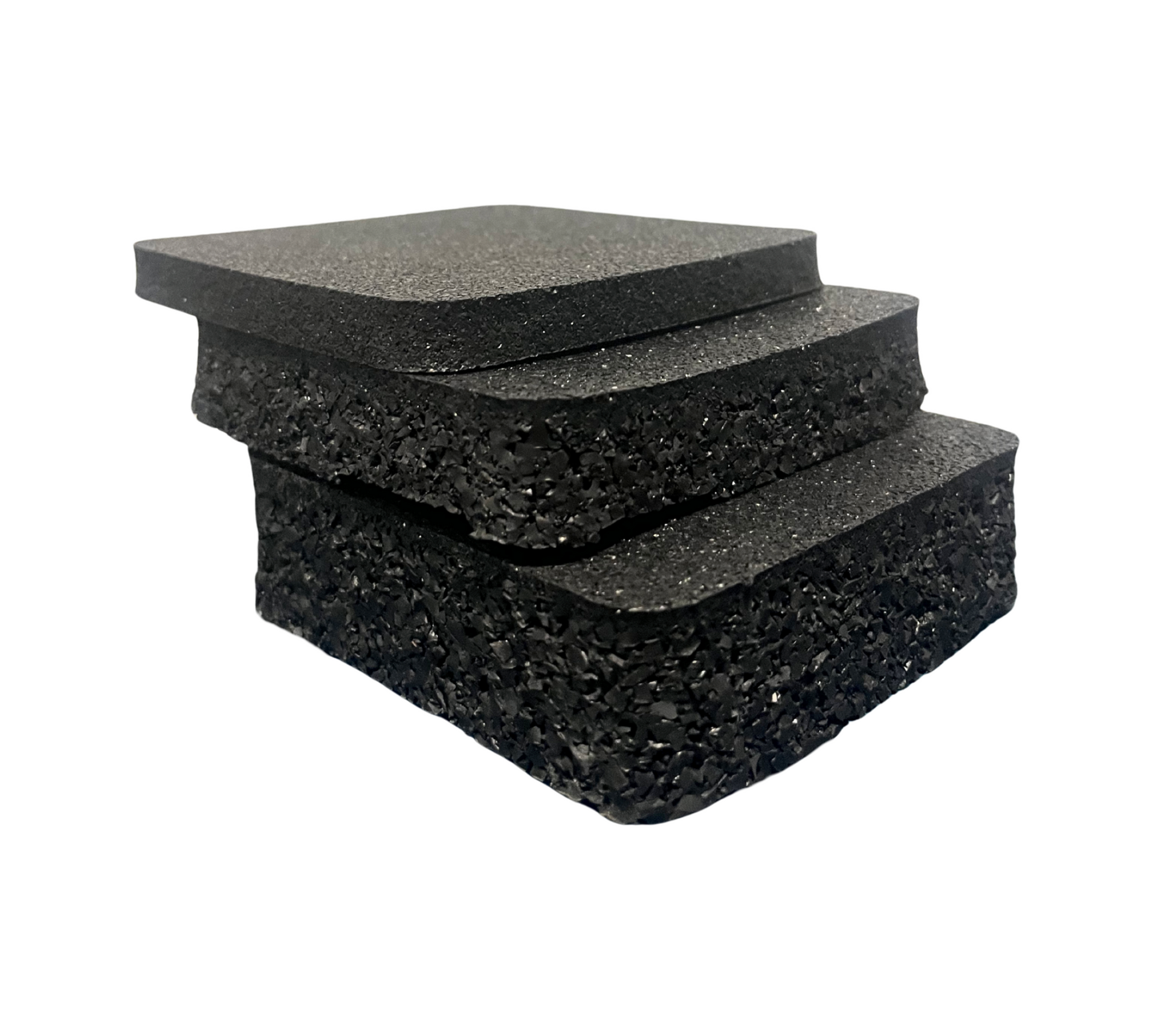 Samples of Equipped Gym's 10mm, 20mm and 30mm rubber gym mats for sale