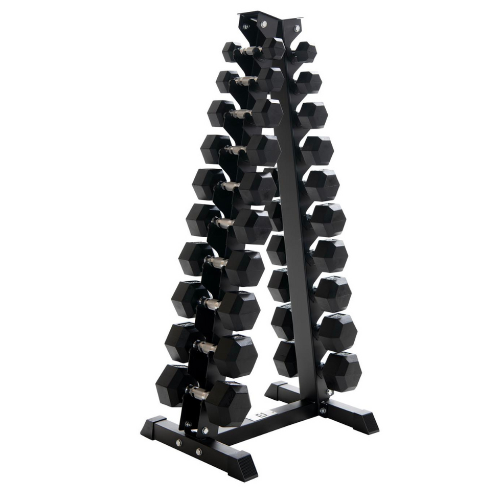 1kg-10kg Hex Dumbbell Set & Rack (1kg increments) – Equipped Gym