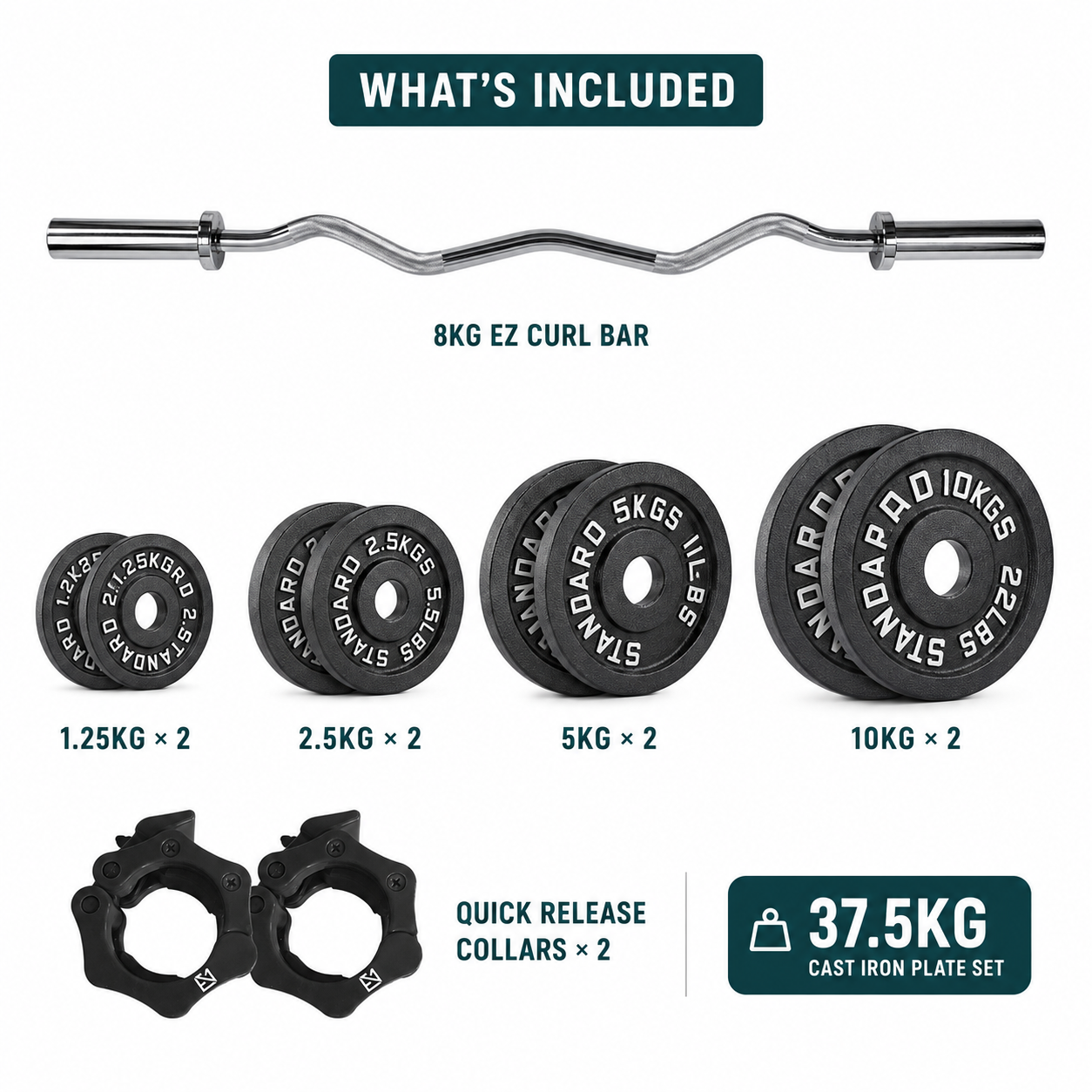 Olympic EZ Curl Bar Cast Iron Plates Bundle