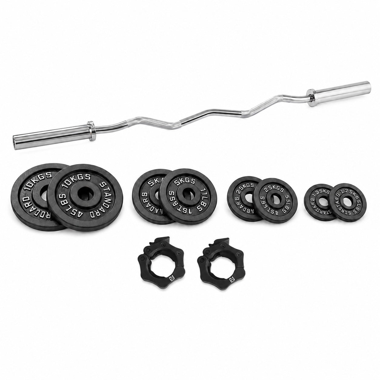 Olympic EZ Curl Bar Cast Iron Plates Bundle