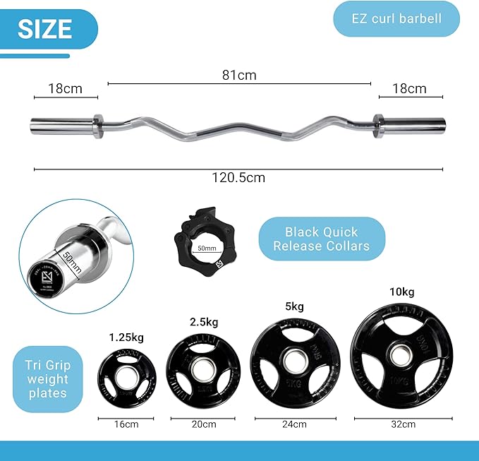 Olympic EZ Curl Bar & Tri-Grip Plates Bundle