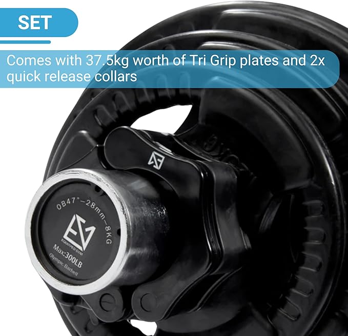 Olympic EZ Curl Bar & Tri-Grip Plates Bundle