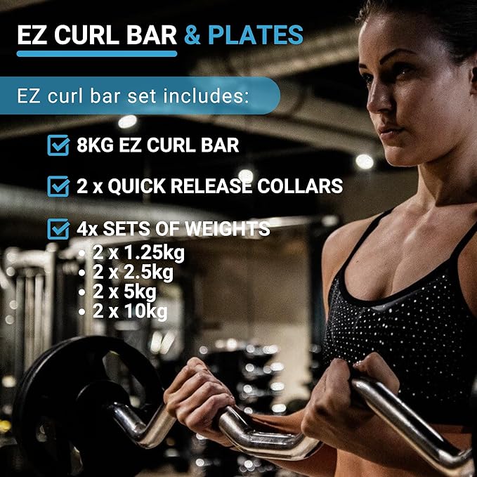 Olympic EZ Curl Bar & Tri-Grip Plates Bundle