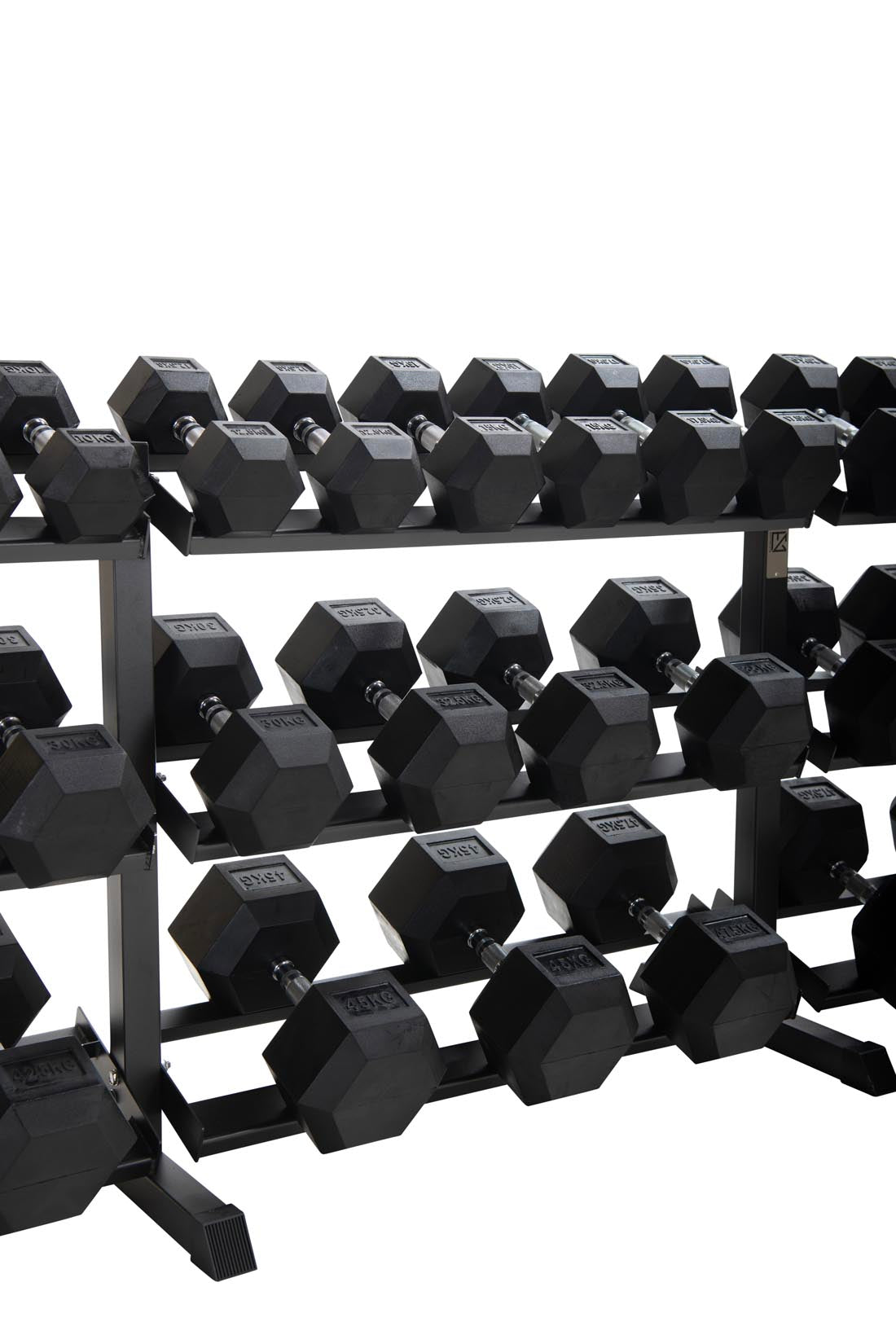 2.5kg-50kg Hex Dumbbell Set & 3-Tier Rack (2.5kg increments)