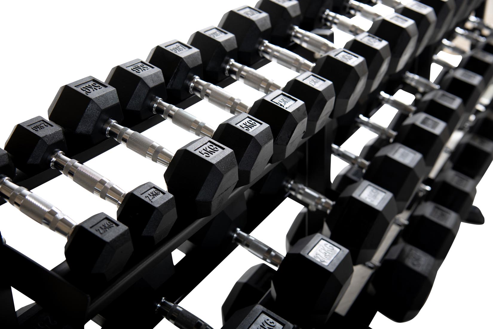 2.5kg-50kg Hex Dumbbell Set & 3-Tier Rack (2.5kg increments)