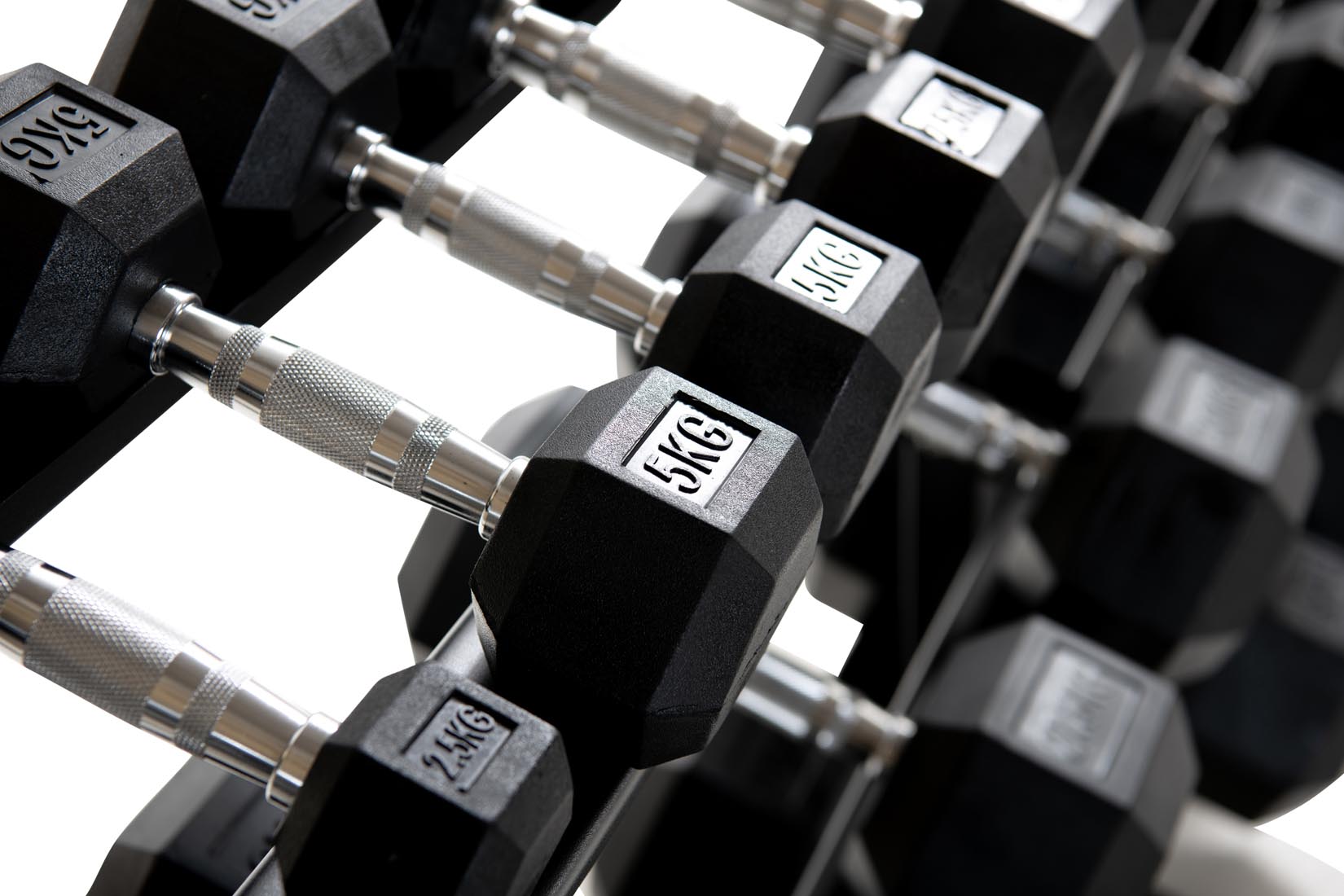 2.5kg-50kg Hex Dumbbell Set & 3-Tier Rack (2.5kg increments)