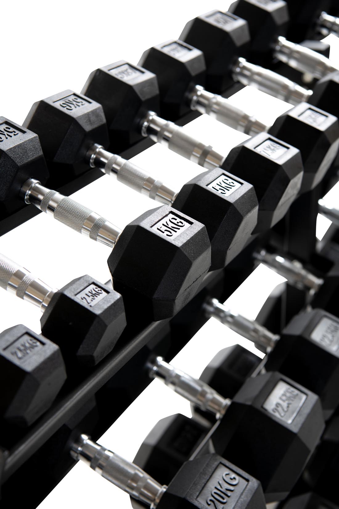 2.5kg-40kg Hex Dumbbell Set & 3-Tier Rack (2.5kg increments)