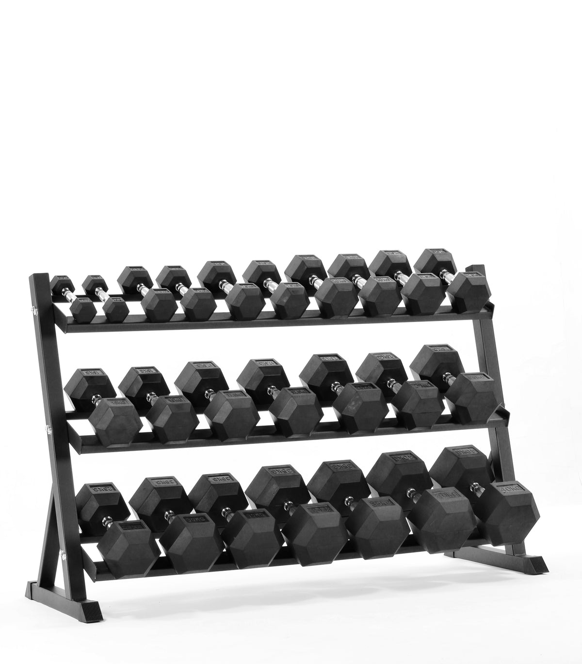 2.5kg-40kg Hex Dumbbell Set & 3-Tier Rack, in gym setup