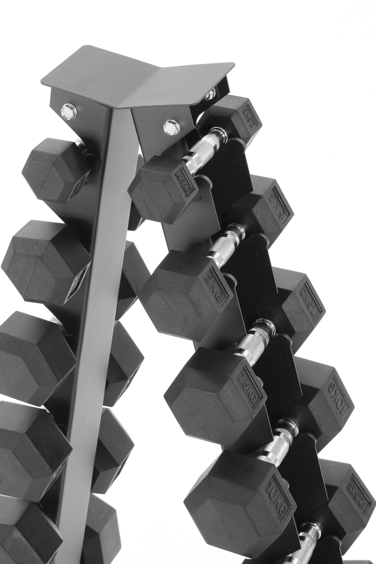 2.5kg-15kg Hex Dumbbell Set & 6-Tier Rack, side profile