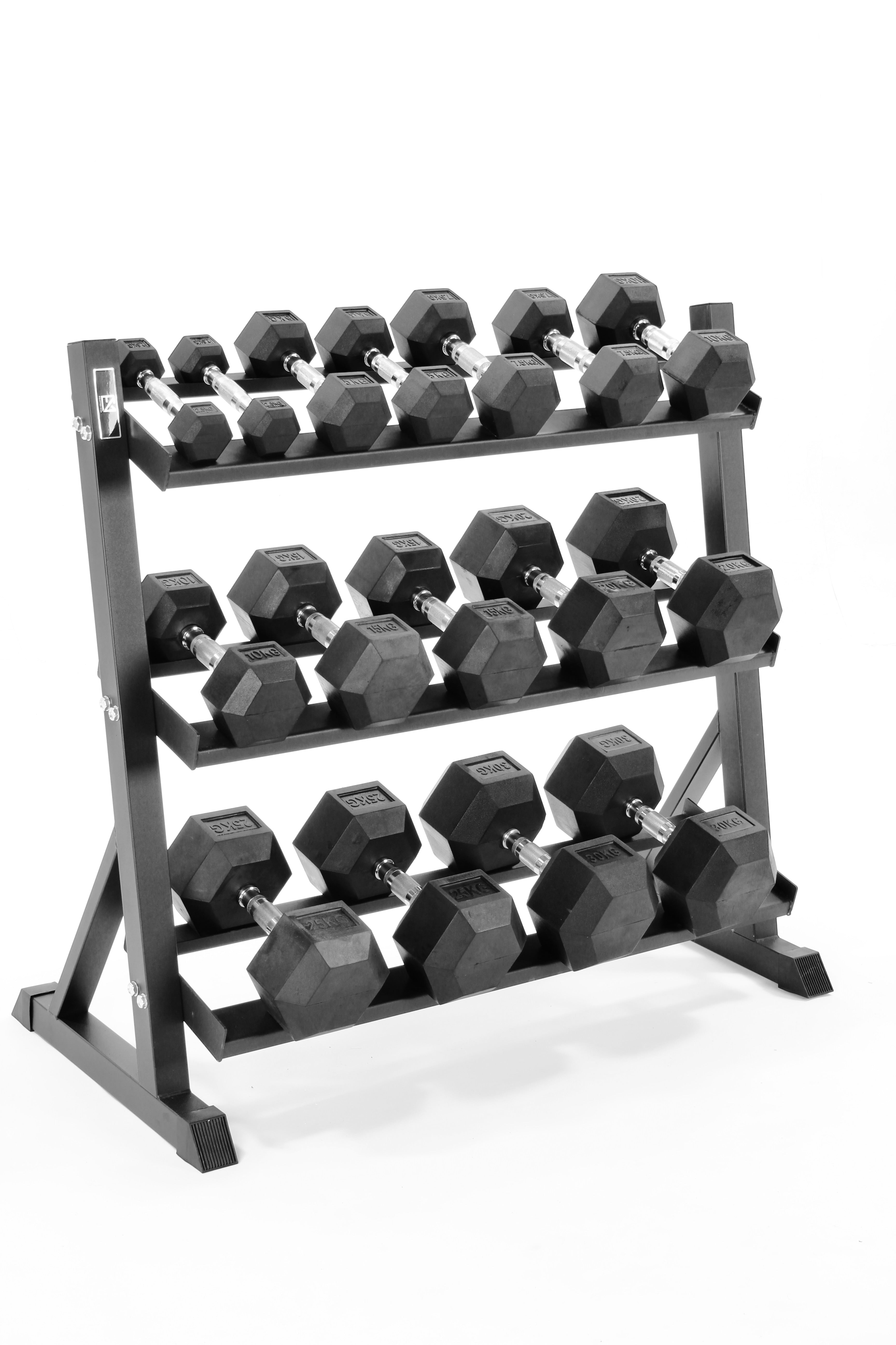 2.5kg-30kg Hex Dumbbell Set & 3-Tier Rack