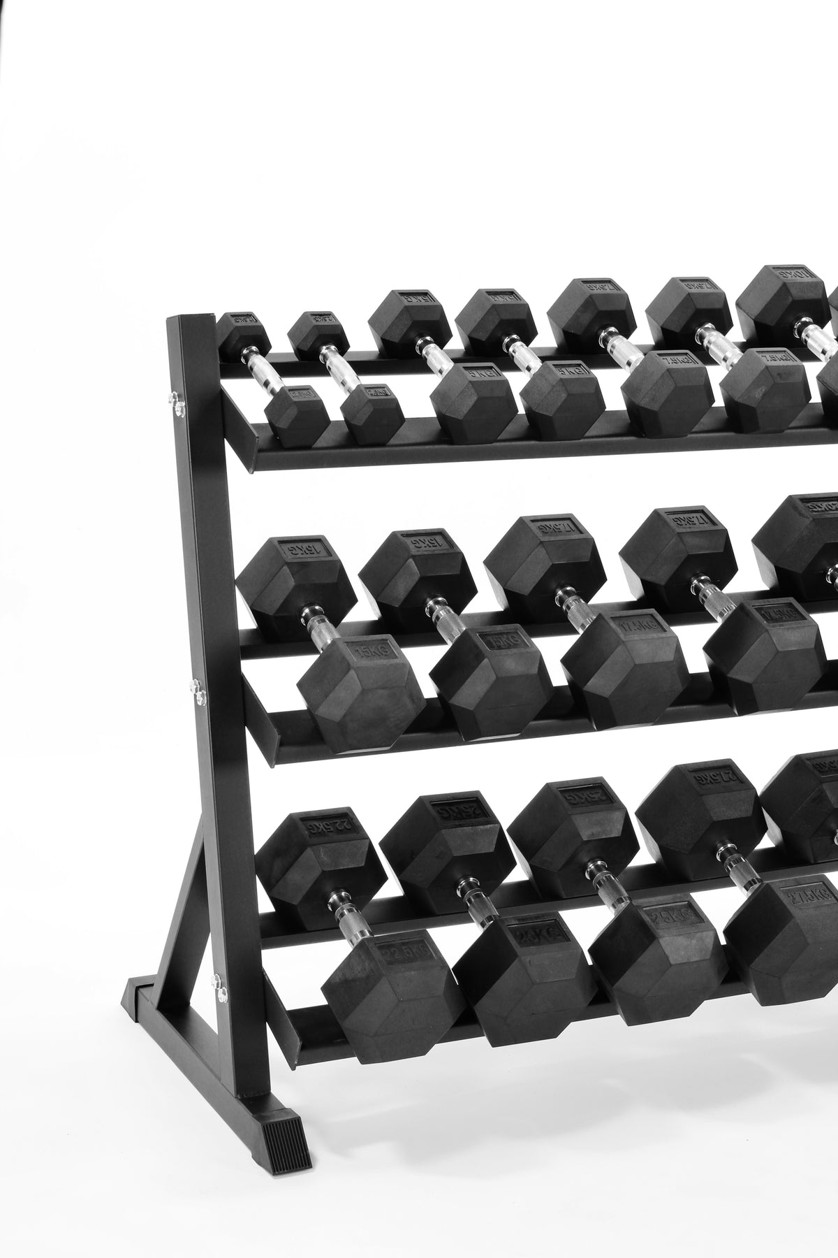 2.5kg-30kg Hex Dumbbell Set & 3-Tier Rack (2.5kg increments), feature detail