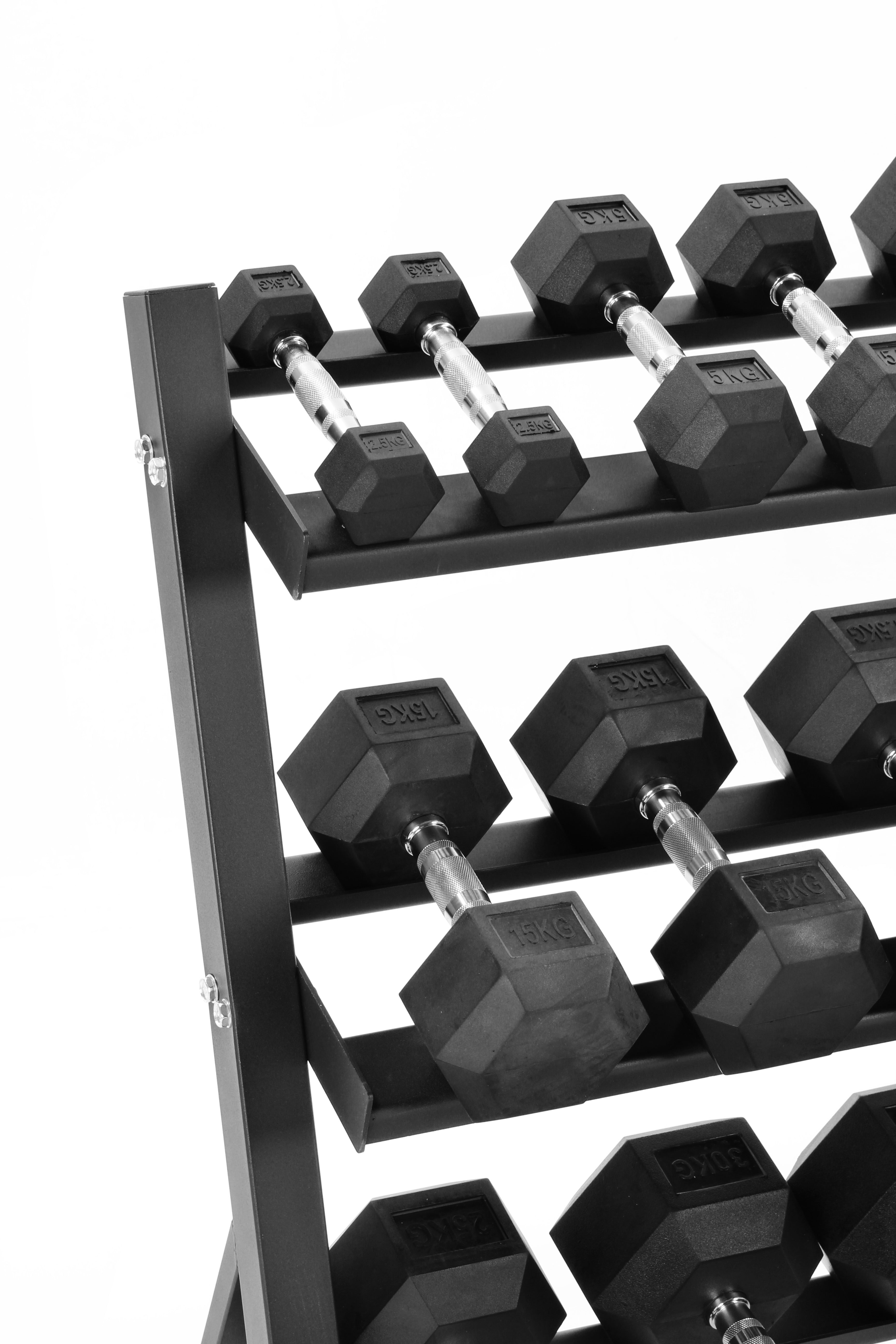 2.5kg-30kg Hex Dumbbell Set & 3-Tier Rack (2.5kg increments)
