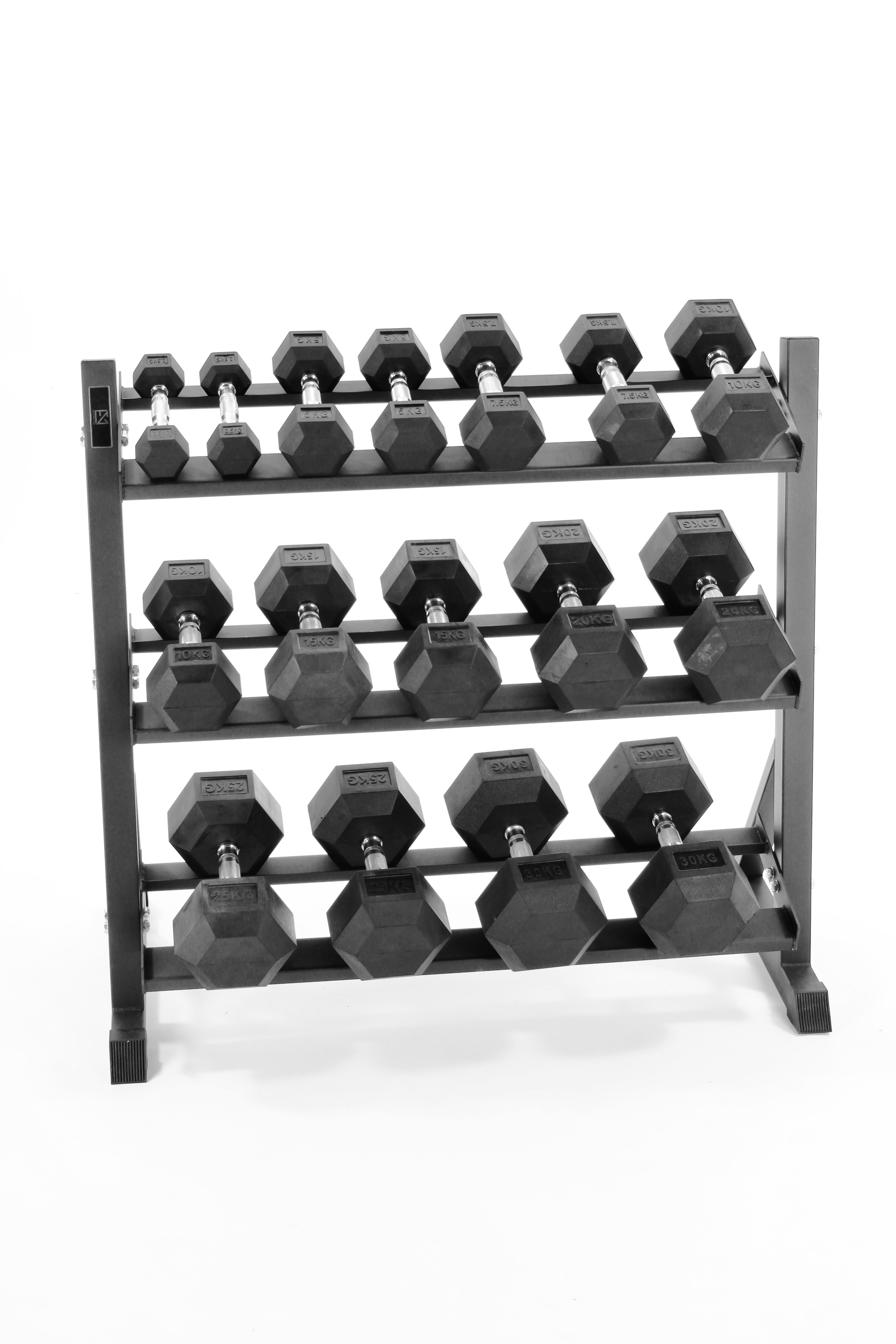 2.5kg-30kg Hex Dumbbell Set & 3-Tier Rack