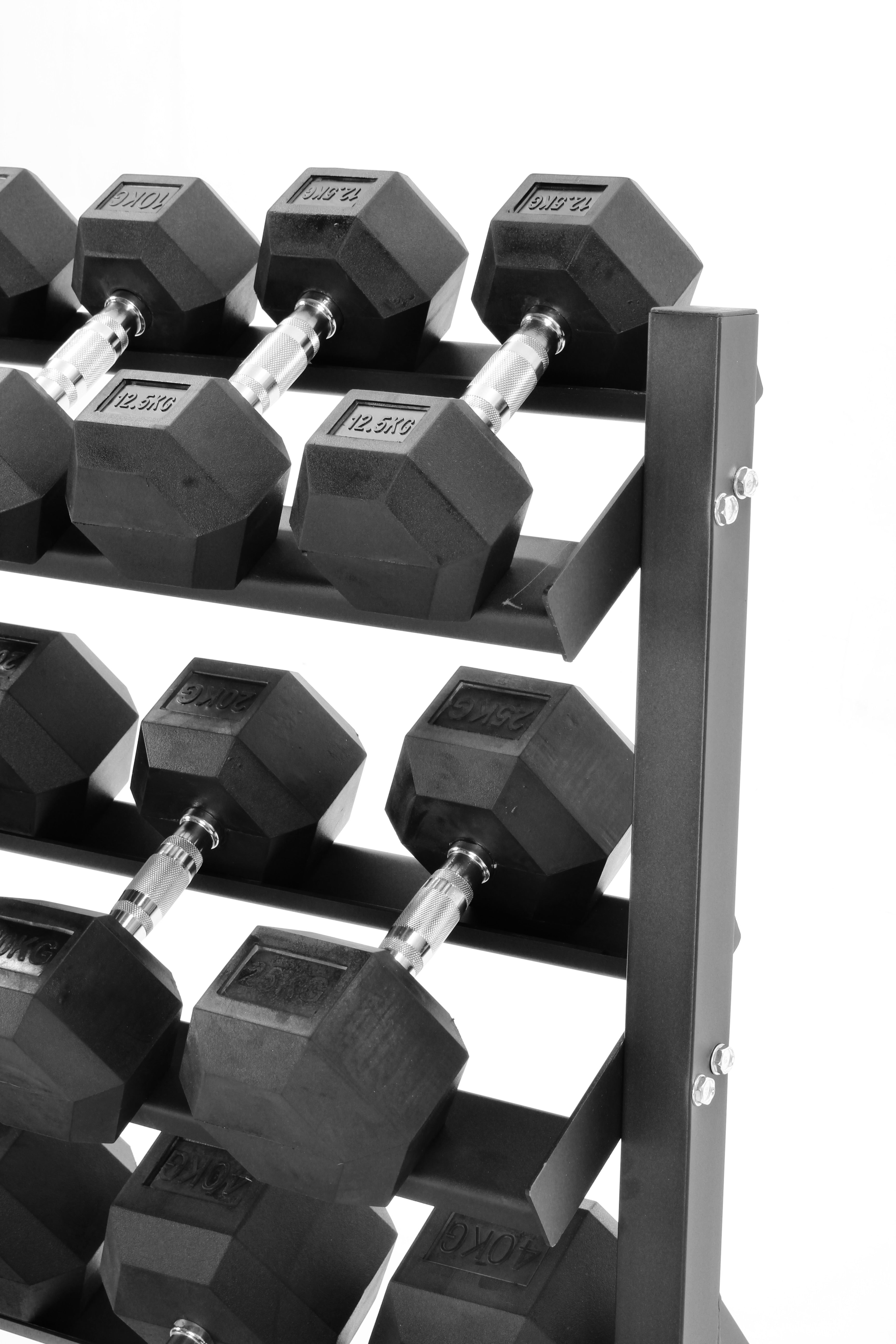 2.5kg-40kg Hex Dumbbell Set & 3-Tier Rack