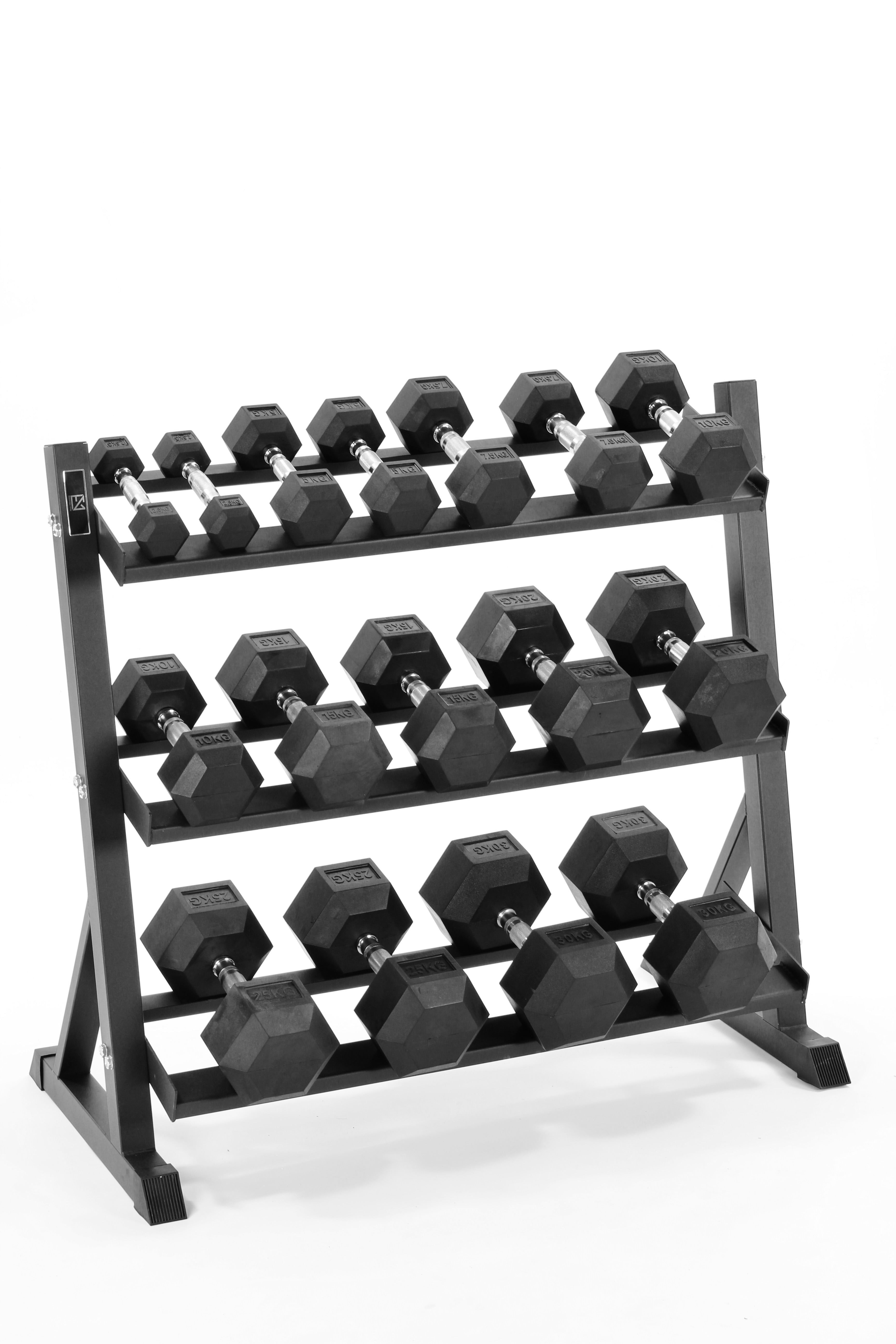 2.5kg-30kg Hex Dumbbell Set & 3-Tier Rack