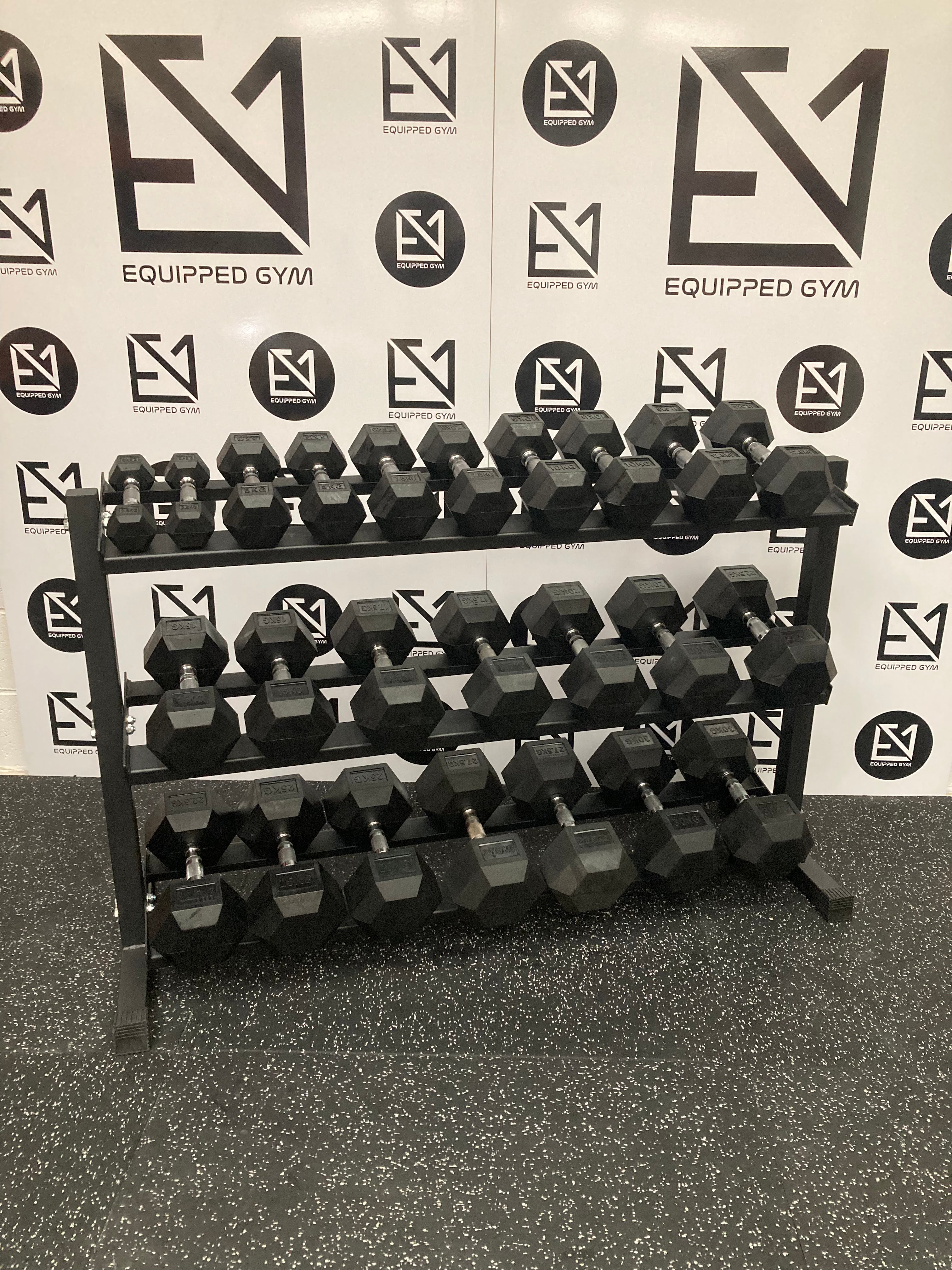 2.5kg-30kg Hex Dumbbell Set & 3-Tier Rack (2.5kg increments)